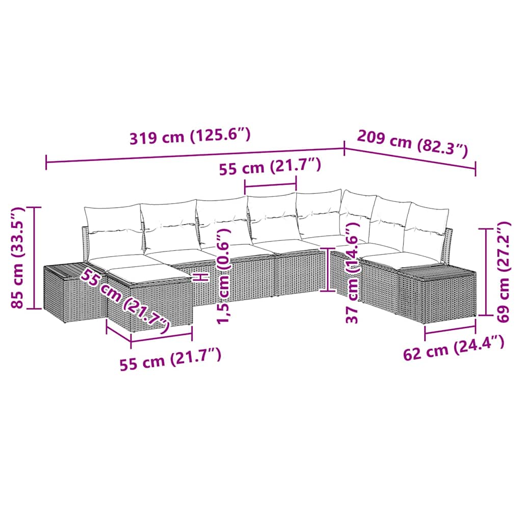 Garten-Sofa-Set 8 stk. Schwarz und Creme Poly-Rattan