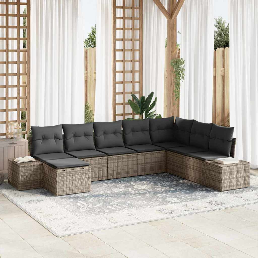Garten-Sofa-Set 8 stk. Grau Poly-Rattan