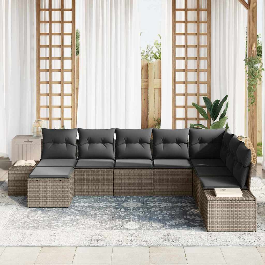 Garten-Sofa-Set 8 stk. Grau Poly-Rattan