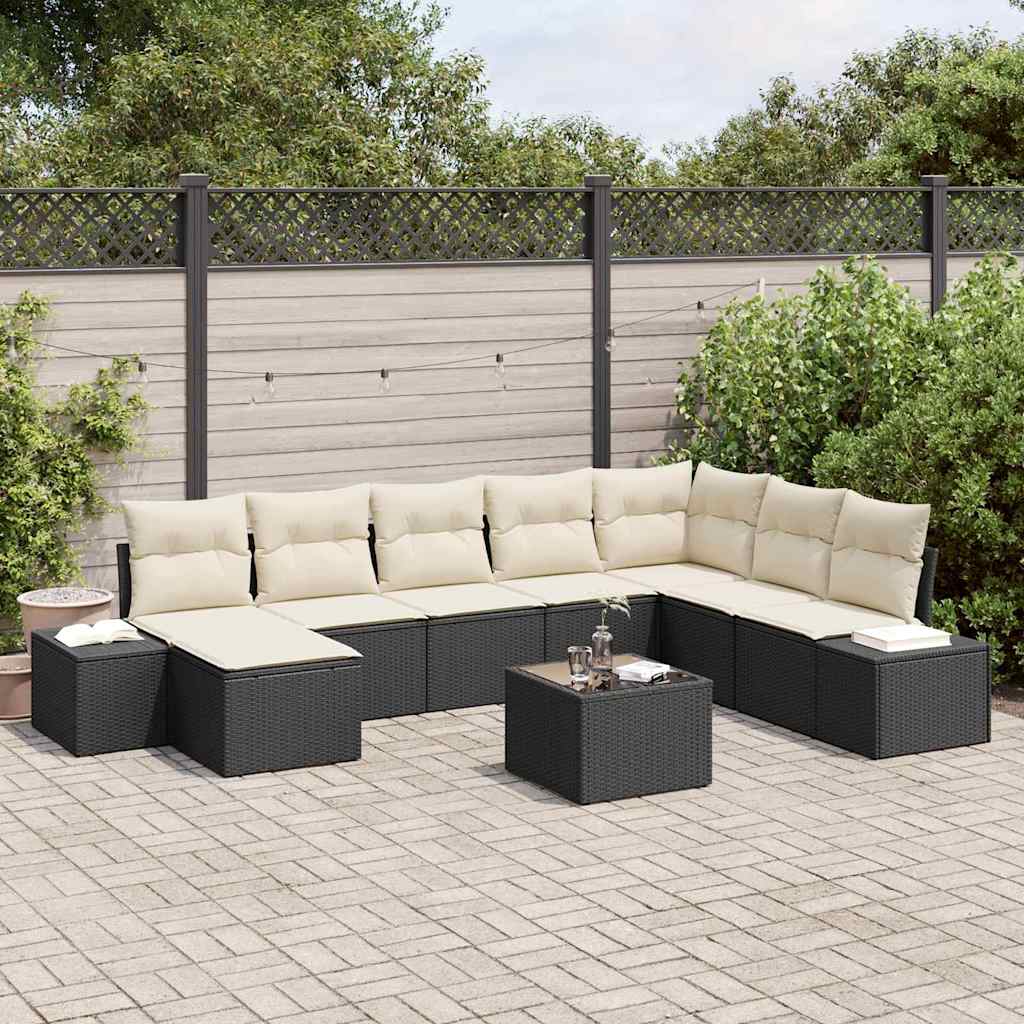 Garten-Sofa-Set 8 stk. Schwarz und Creme Poly-Rattan
