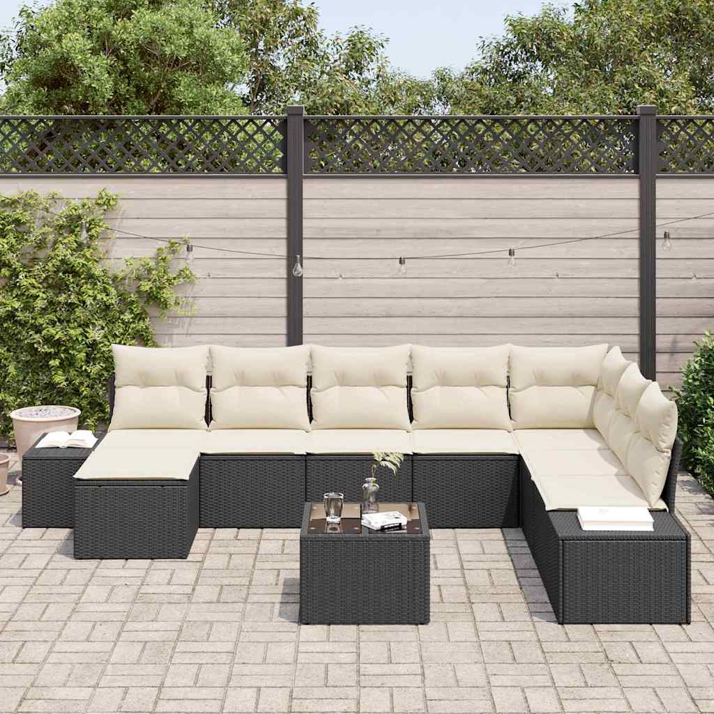 Garten-Sofa-Set 8 stk. Schwarz und Creme Poly-Rattan