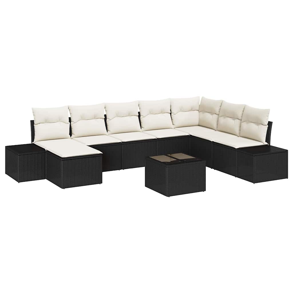 Garten-Sofa-Set 8 stk. Schwarz und Creme Poly-Rattan