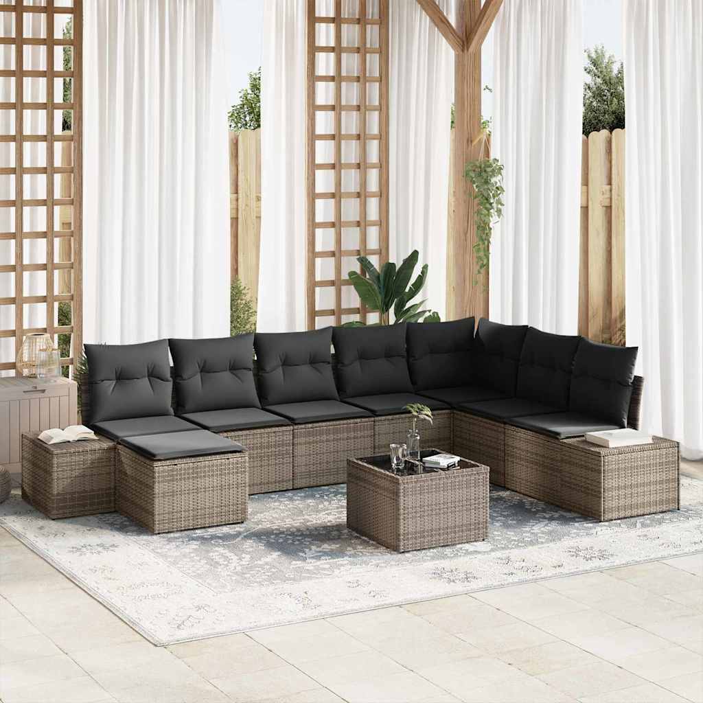 Garten-Sofa-Set 8 stk. Grau Poly-Rattan