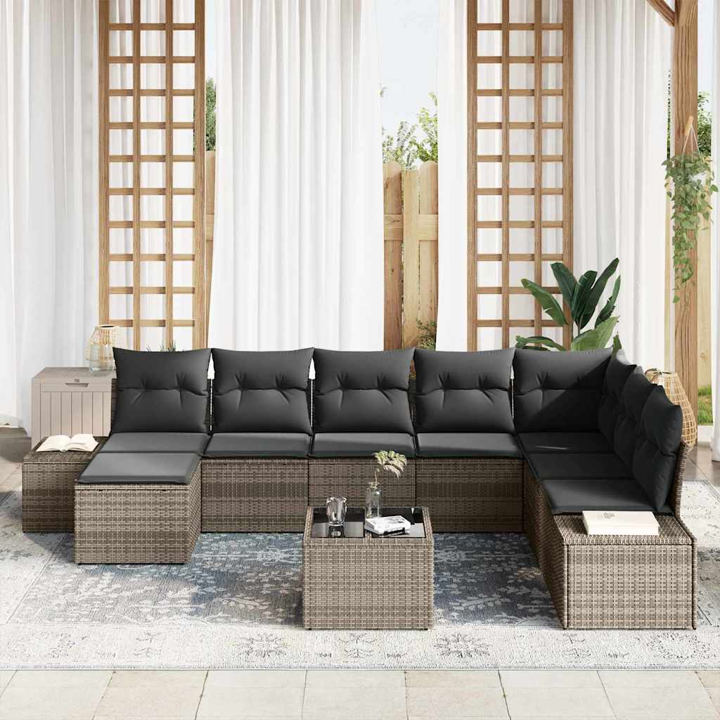 Garten-Sofa-Set 8 stk. Grau Poly-Rattan