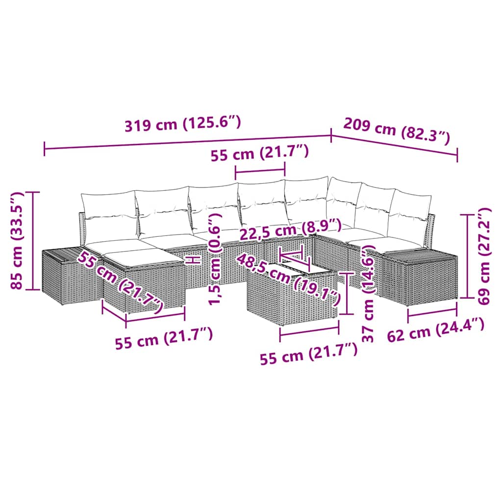 Garten-Sofa-Set 8 stk. Grau Poly-Rattan
