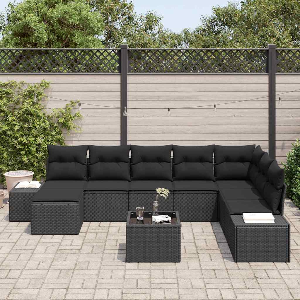 Garten-Sofa-Set 8 stk. Schwarz Poly-Rattan