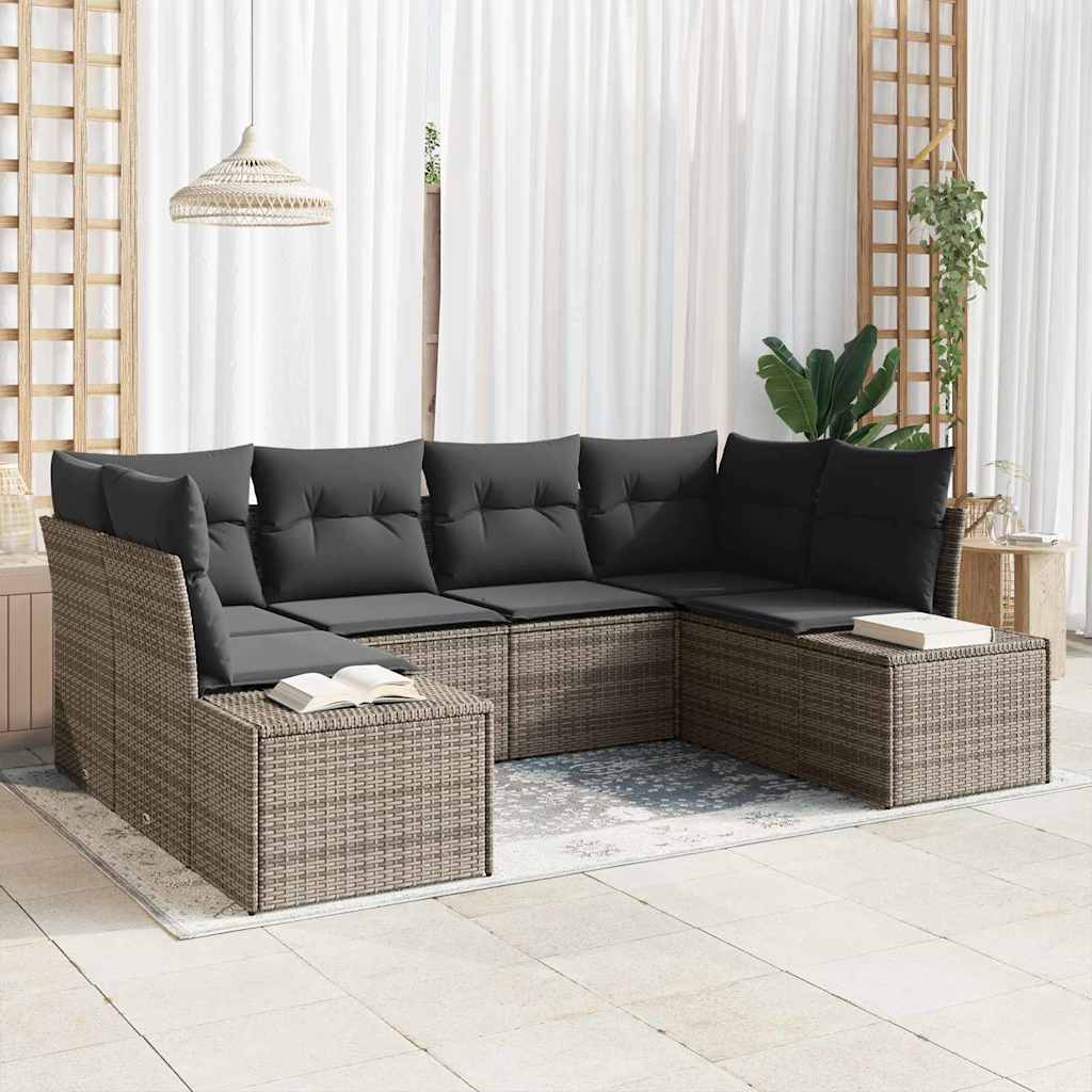 Gartensofa-set 6 stk. 6-Sitzanzahl Grau Poly Rattan