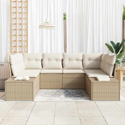 Gartensofa-set 6 stk. 6-Sitzanzahl Beige und Creme Poly Rattan
