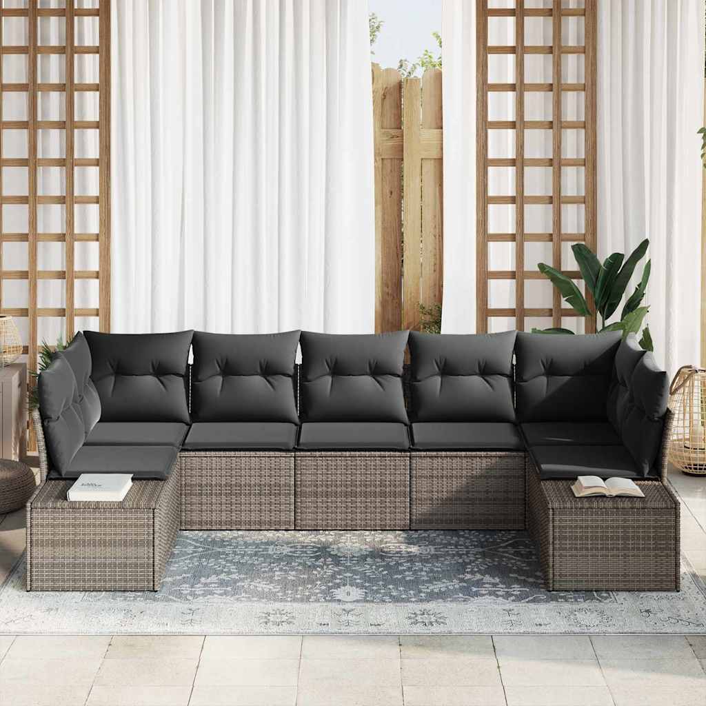 Gartensofa-set mit Speicher 7 pcs Grau Poly Rattan
