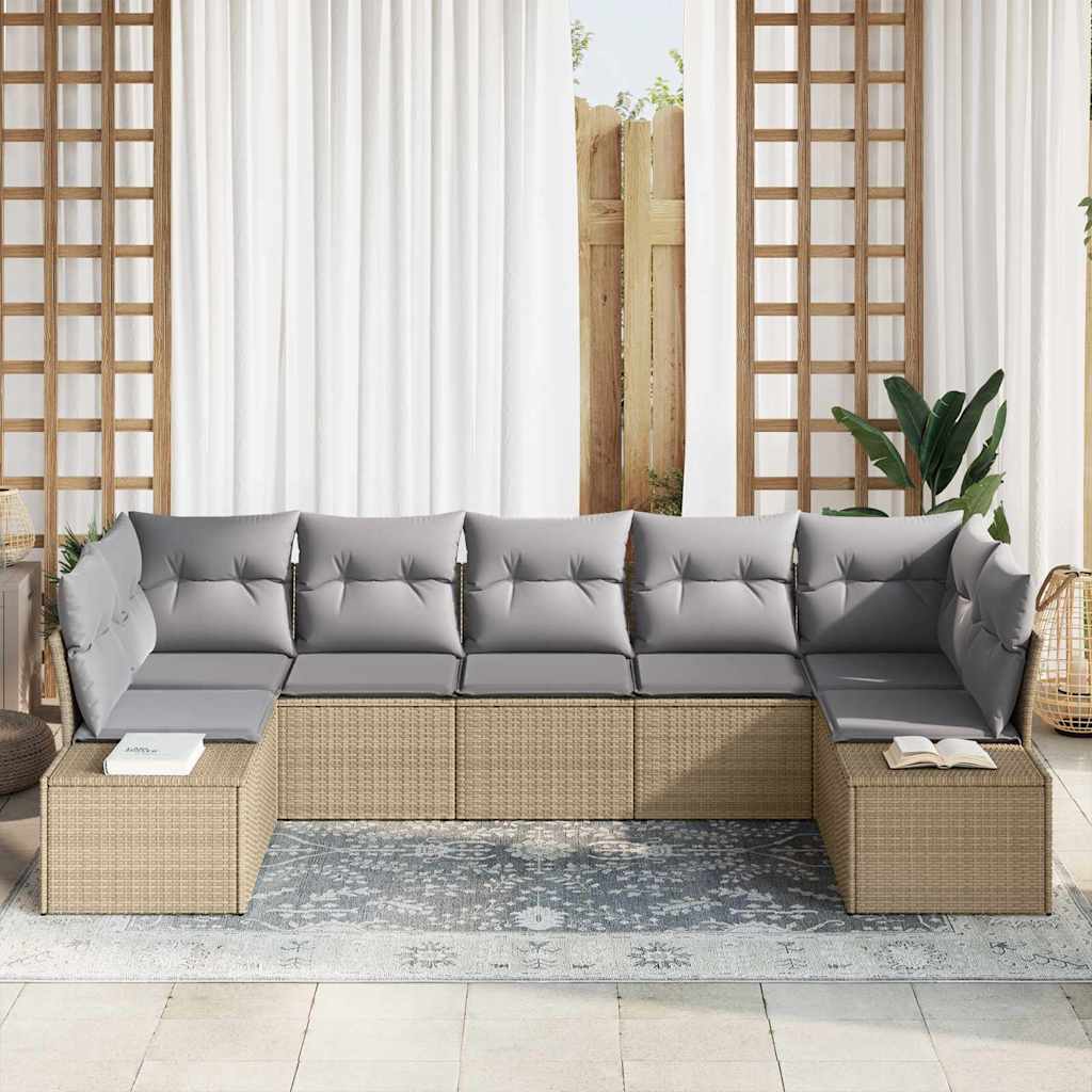 Gartensofa-set 7 pcs Beige und Hellgrau Poly Rattan