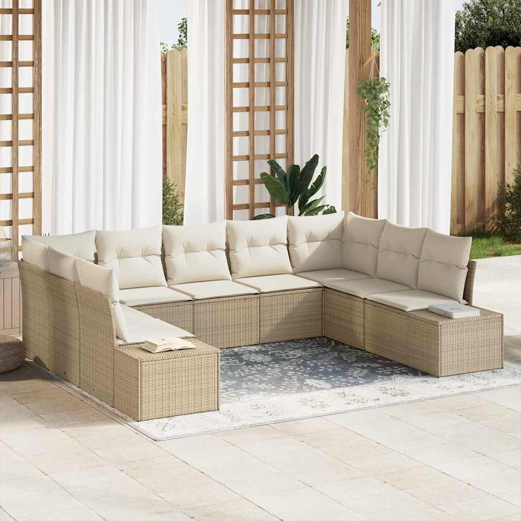 Gartensofa-set 9 stk. 8-Sitzanzahl Beige und Creme Polyrattan