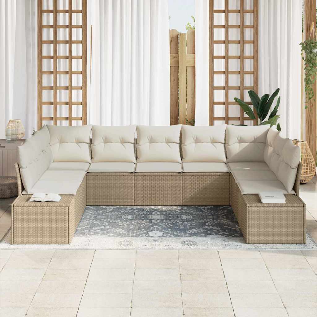 Gartensofa-set 9 stk. 8-Sitzanzahl Beige und Creme Polyrattan