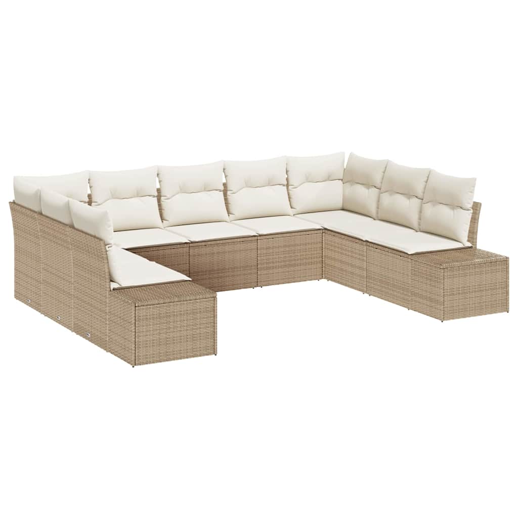 Gartensofa-set 9 stk. 8-Sitzanzahl Beige und Creme Polyrattan