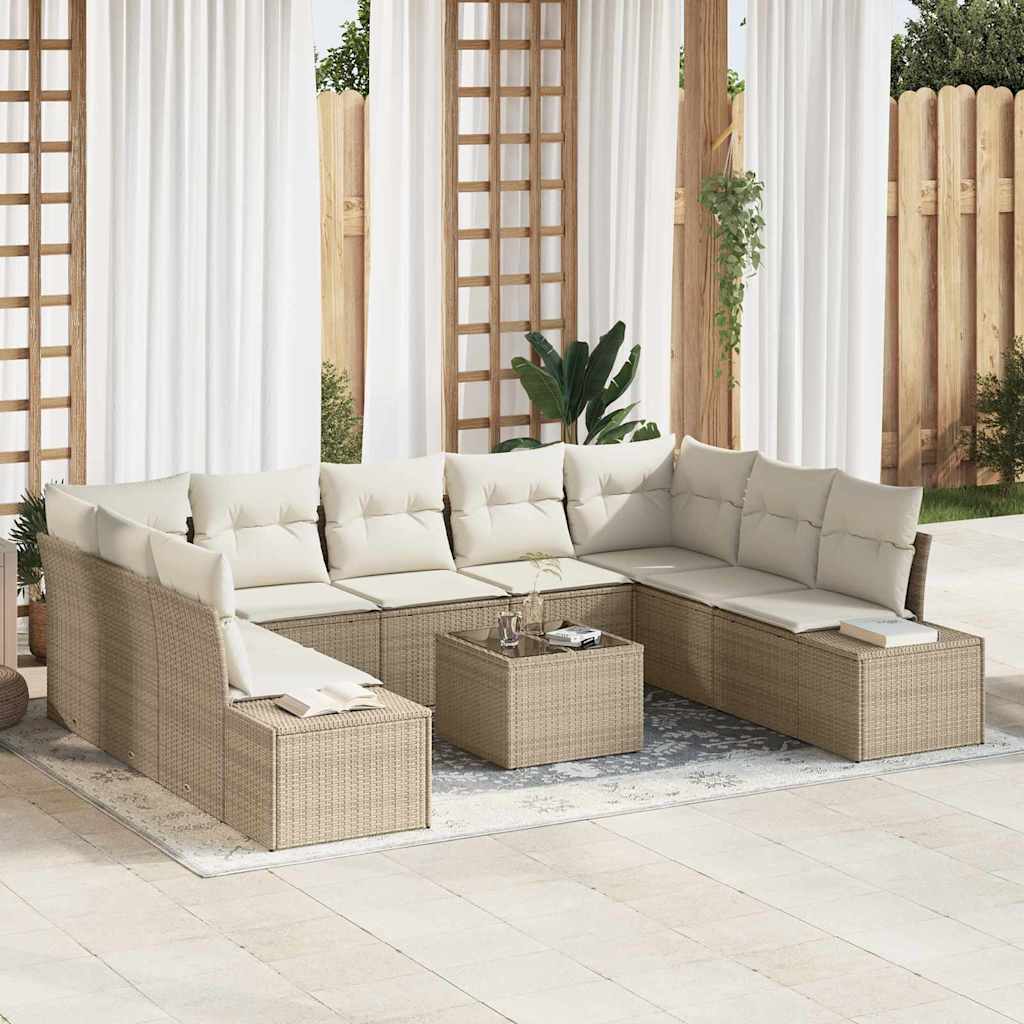 Gartensofa-set 9 stk. 8-Sitzanzahl Beige und Creme Polyrattan
