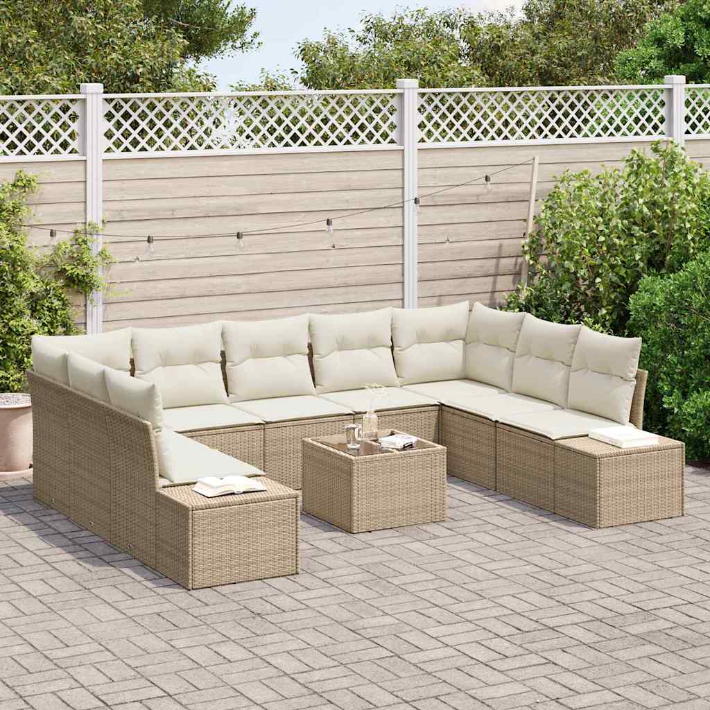 Gartensofa-set 9 stk. 8-Sitzanzahl Beige und Creme Polyrattan