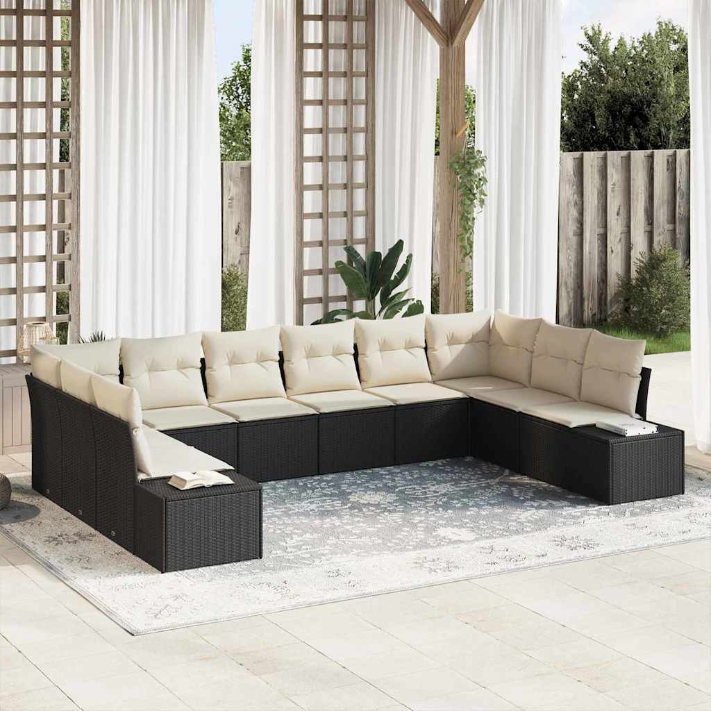 Gartensofa-set 10 stk. 9-Sitzanzahl Schwarz und Creme