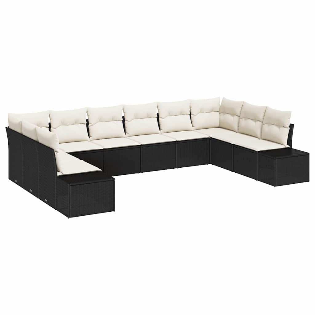 Gartensofa-set 10 stk. 9-Sitzanzahl Schwarz und Creme