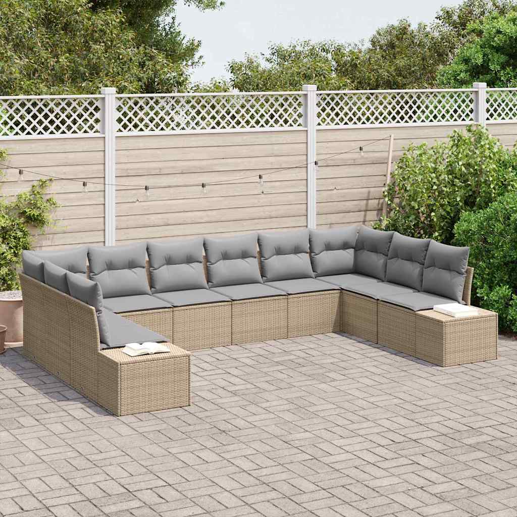 Gartensofa-set mit Kissen 10 pcs Beige und Hellgrau Polyrattan