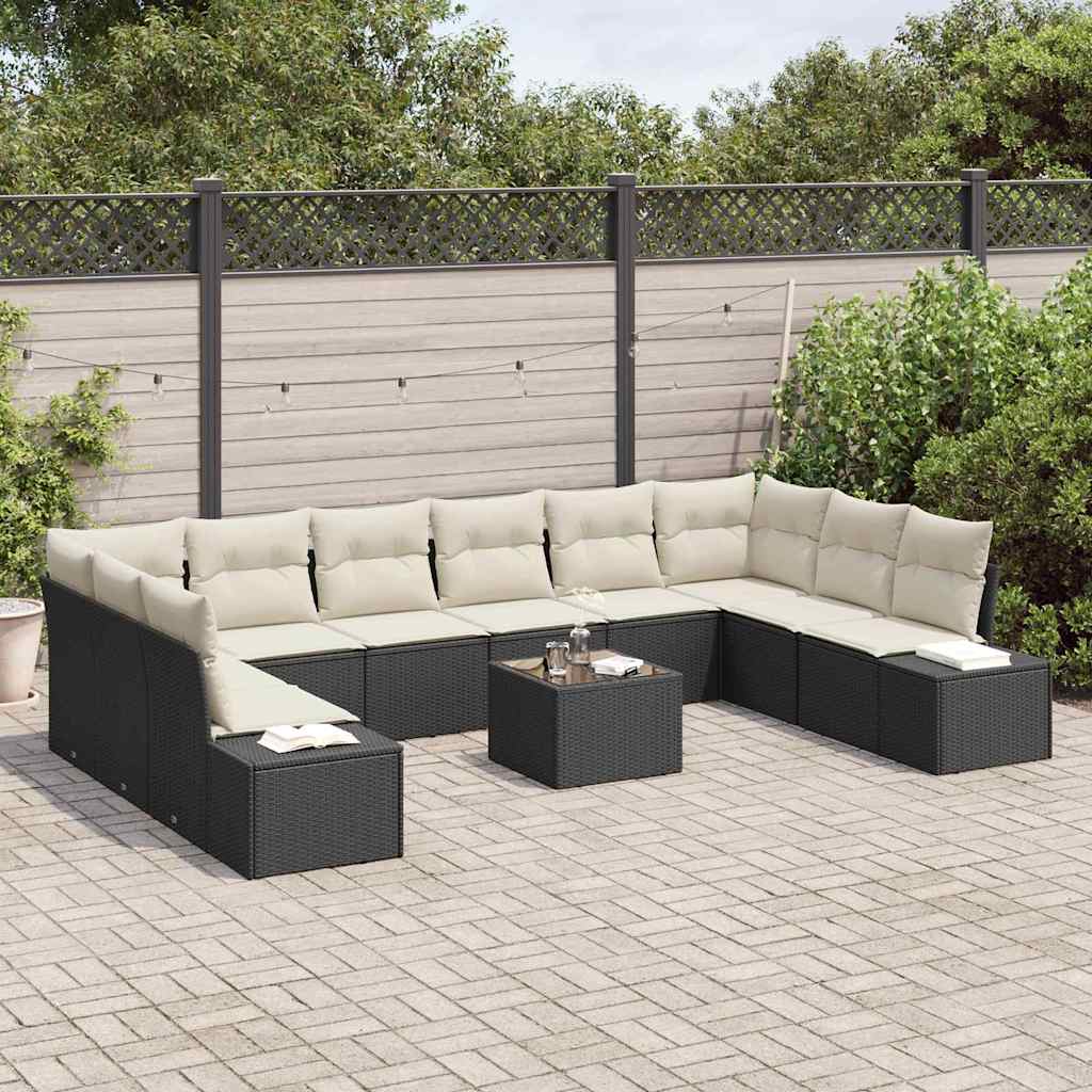 Gartensofa-set 10 stk. 9-Sitzanzahl Schwarz und Creme