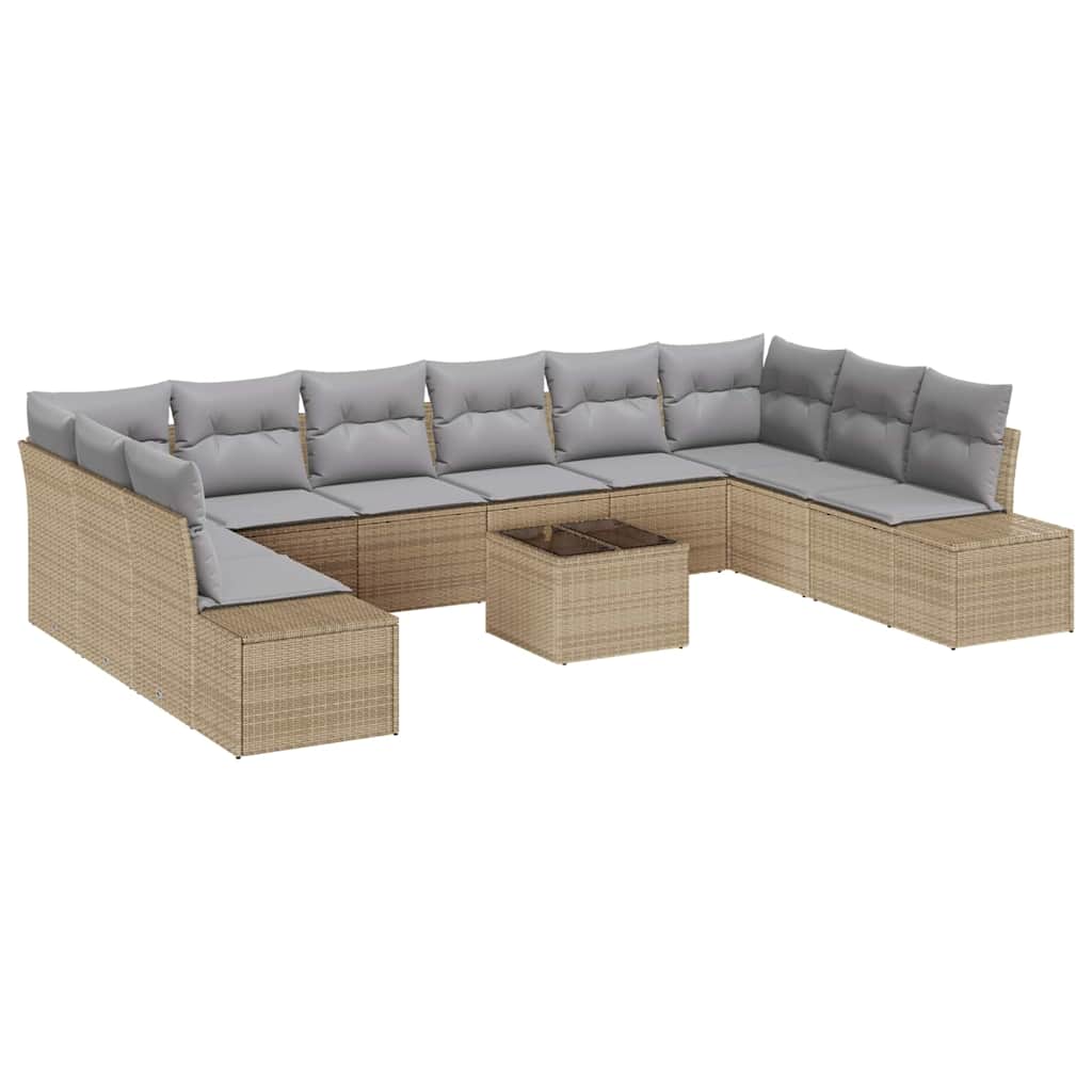 Gartensofa-set mit Kissen 10 pcs Beige und Hellgrau Polyrattan