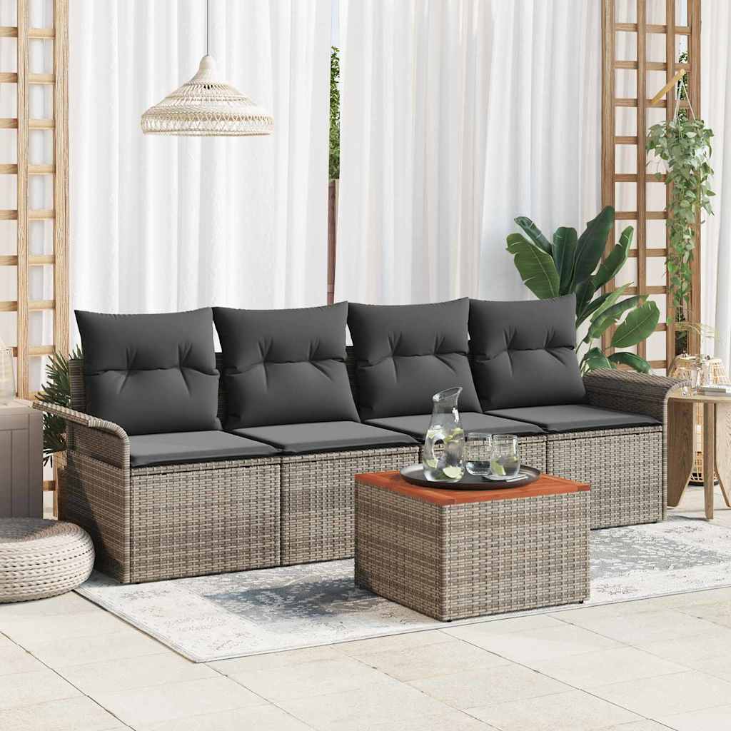 Gartensofa-set 5 Stk. 4-Sitzanzahl Grau Poly-Rattan