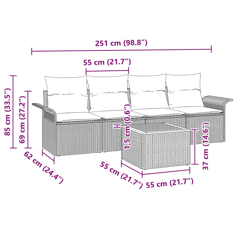 Gartensofa-set 5 Stk. 4-Sitzanzahl Grau Poly-Rattan