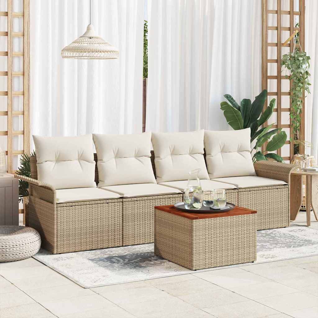 Gartensofa-set 5 Stk. 4-Sitzanzahl Beige und Creme Poly-Rattan