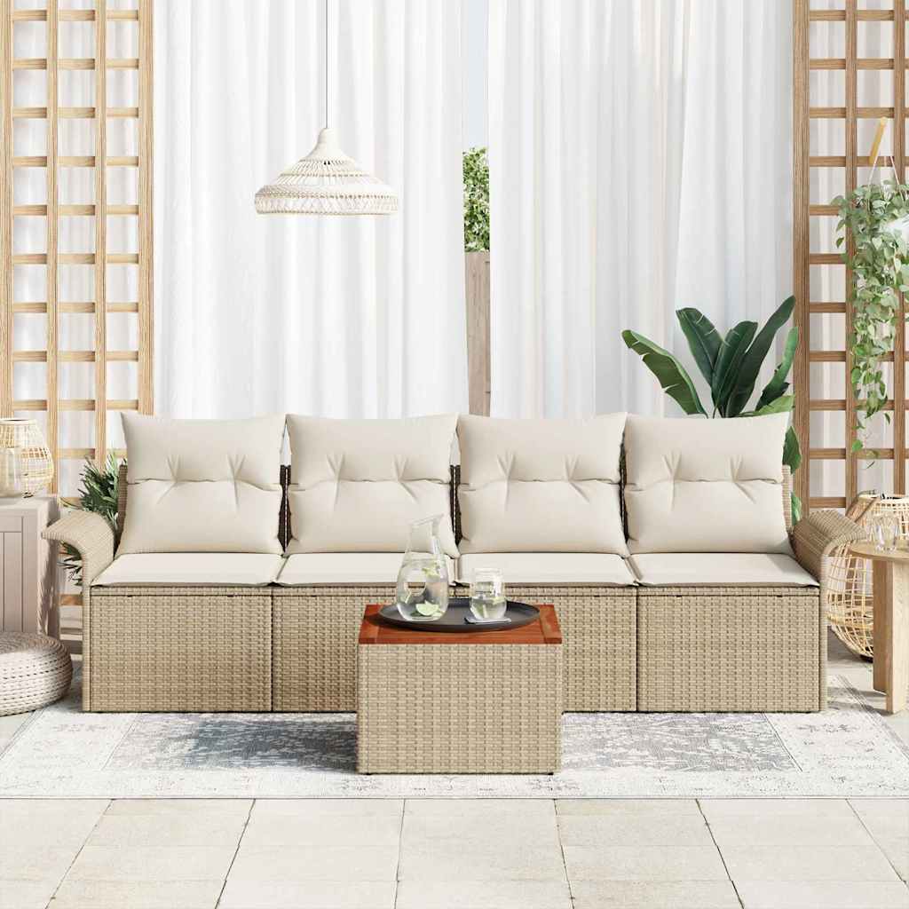 Gartensofa-set 5 Stk. 4-Sitzanzahl Beige und Creme Poly-Rattan