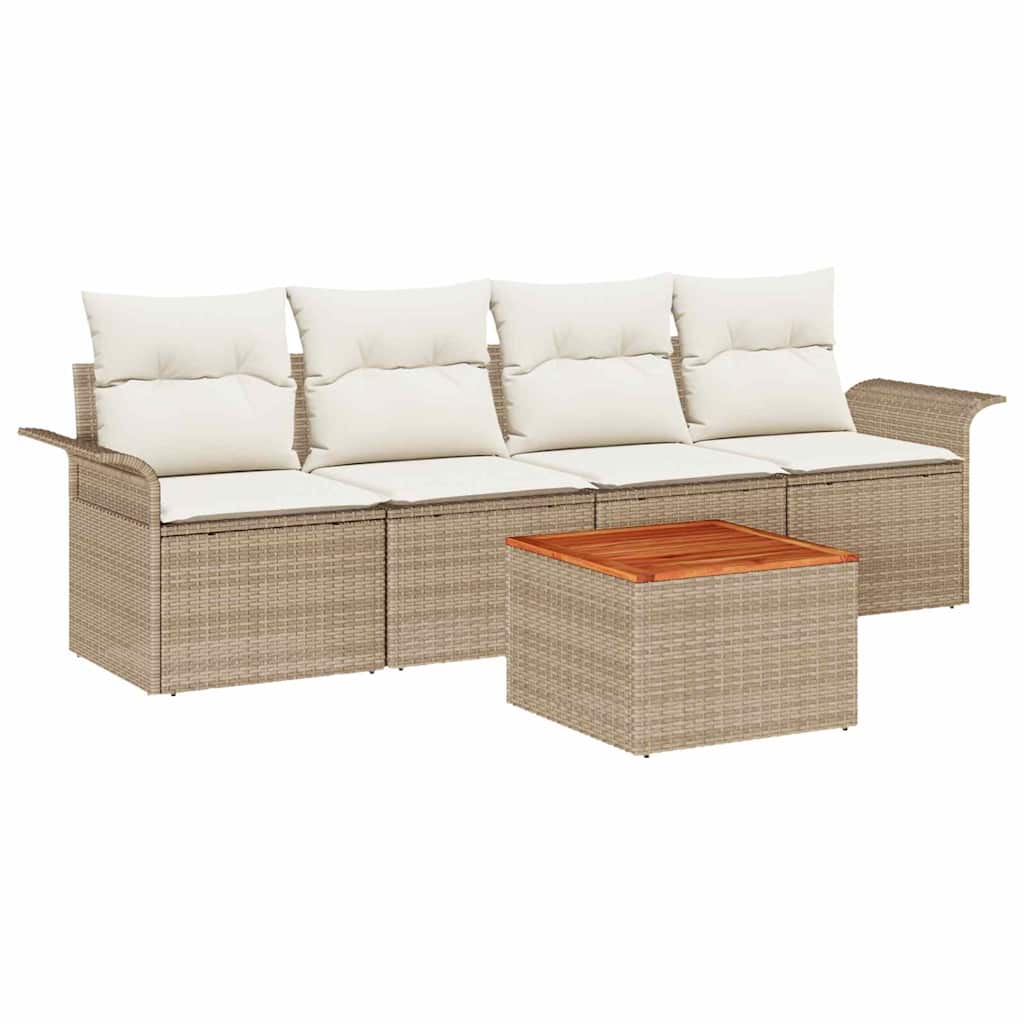 Gartensofa-set 5 Stk. 4-Sitzanzahl Beige und Creme Poly-Rattan