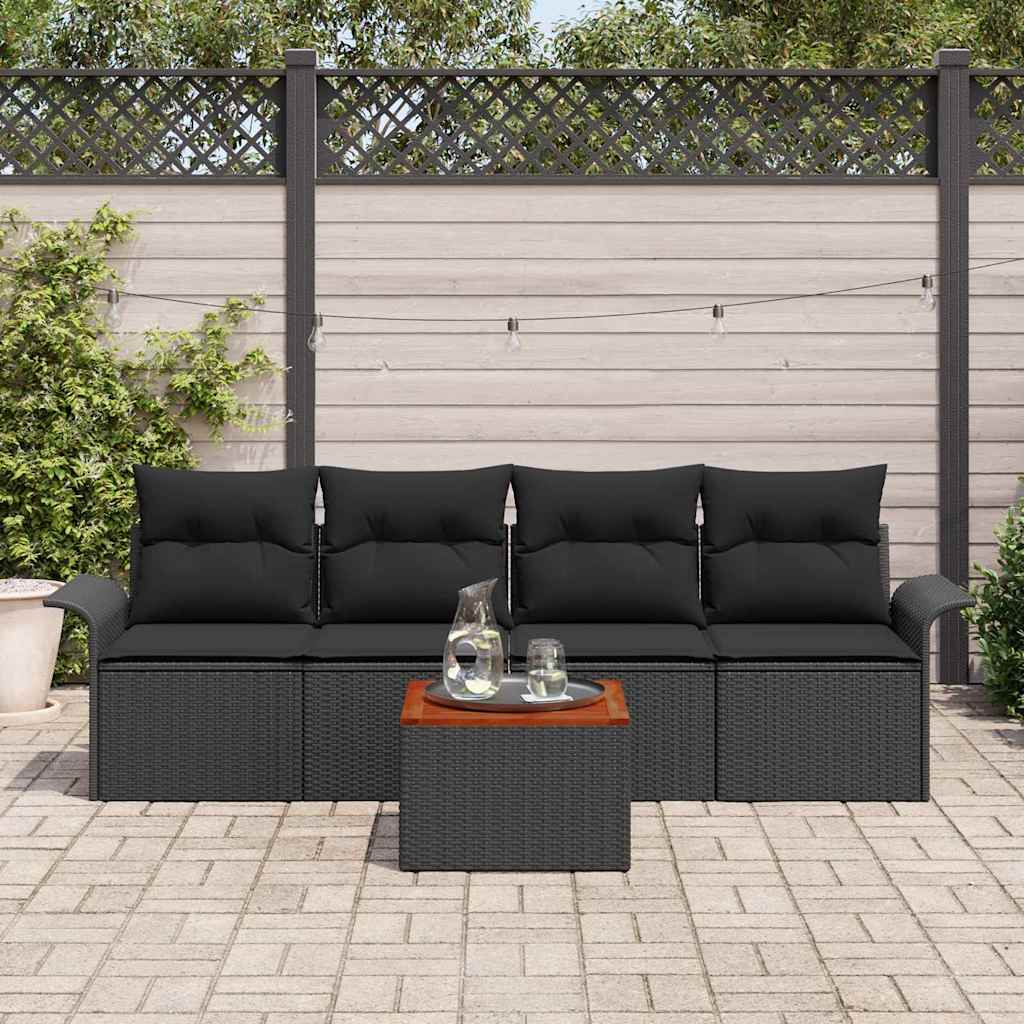 Gartensofa-set 5 Stk. 4-Sitzanzahl Schwarz Poly-Rattan
