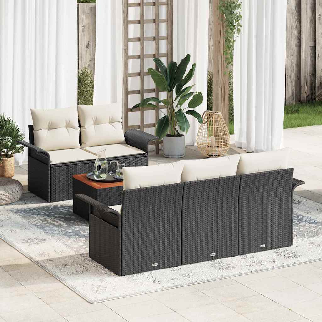 Gartensofa-set 6 stk. 5-Sitzanzahl Schwarz und Creme