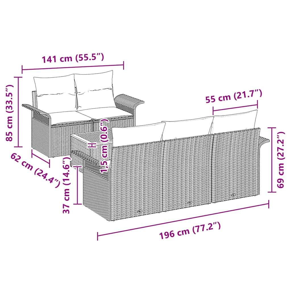 Gartensofa-set 6 stk. 5-Sitzanzahl Schwarz und Creme