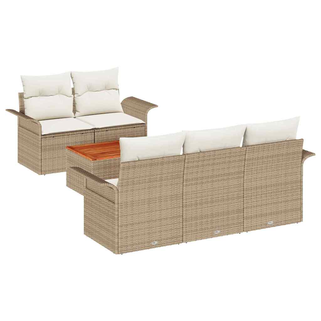 Gartensofa-set 6 stk. 5-Sitzanzahl Beige und Creme Poly-Rattan