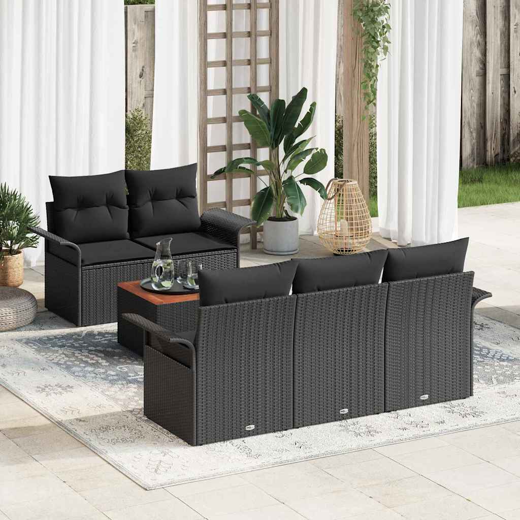 Gartensofa-set 6 stk. 5-Sitzanzahl Schwarz Poly-Rattan