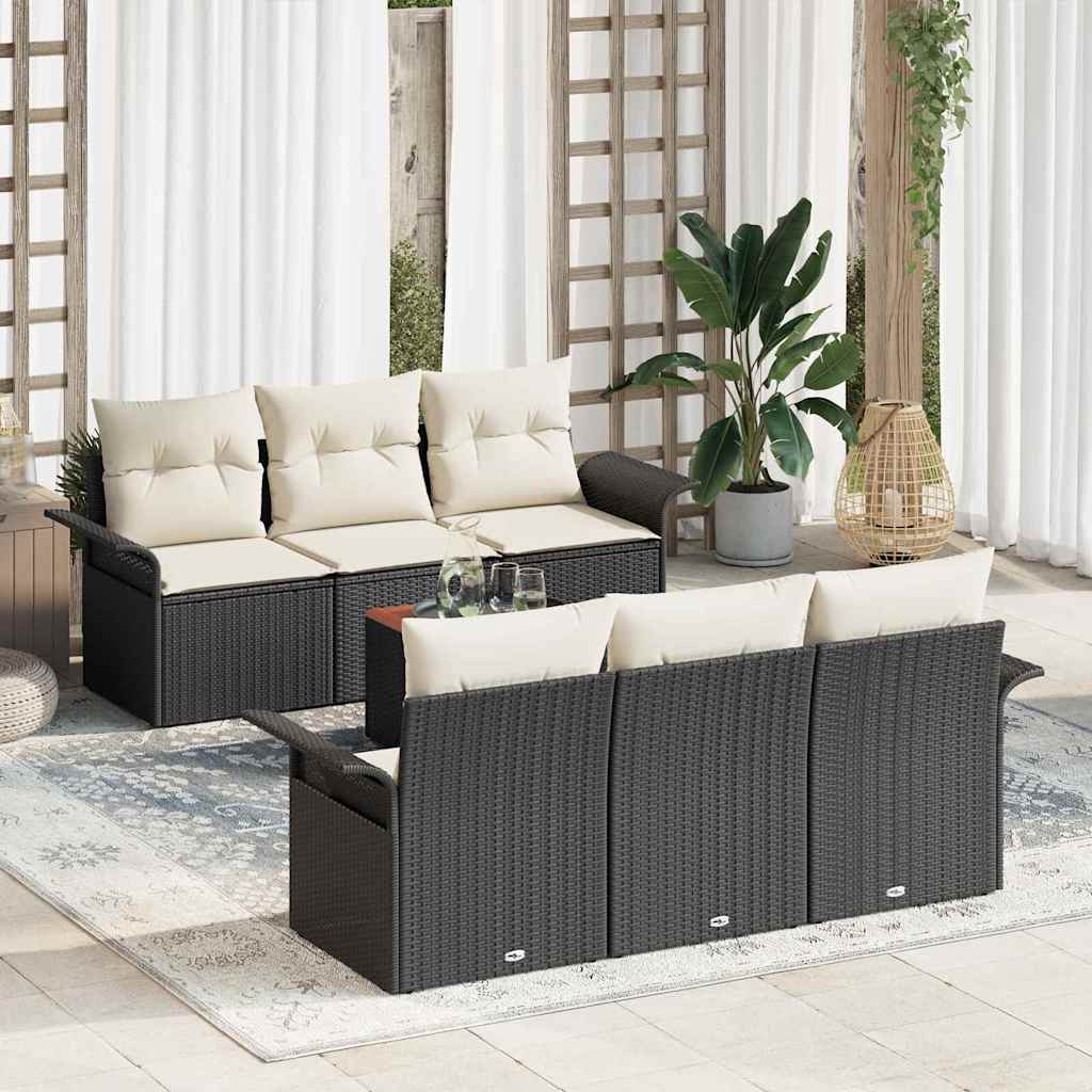 Gartensofa-set 7 stk. 6-Sitzanzahl Schwarz und Creme