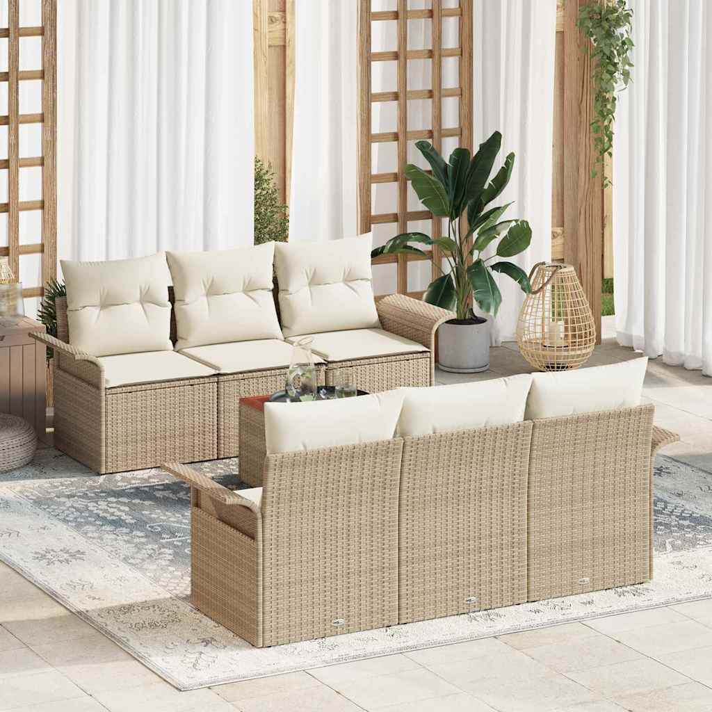 Gartensofa-set 7 stk. 6-Sitzanzahl Beige und Creme Poly-Rattan