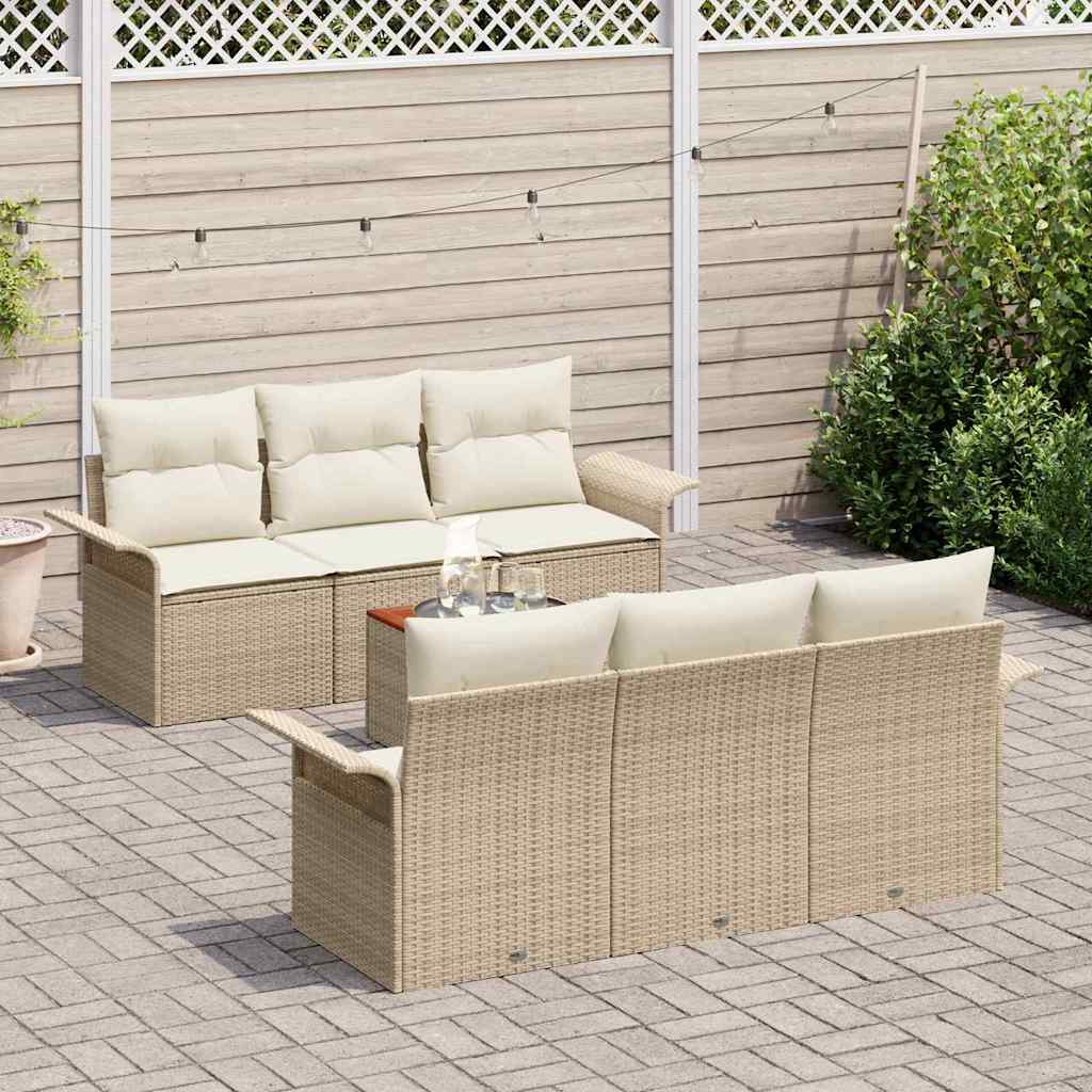 Gartensofa-set 7 stk. 6-Sitzanzahl Beige und Creme Poly-Rattan