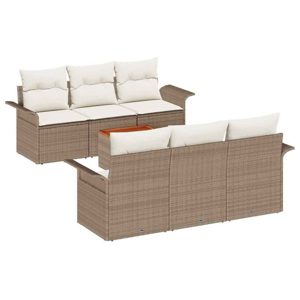 Gartensofa-set 7 stk. 6-Sitzanzahl Beige und Creme Poly-Rattan