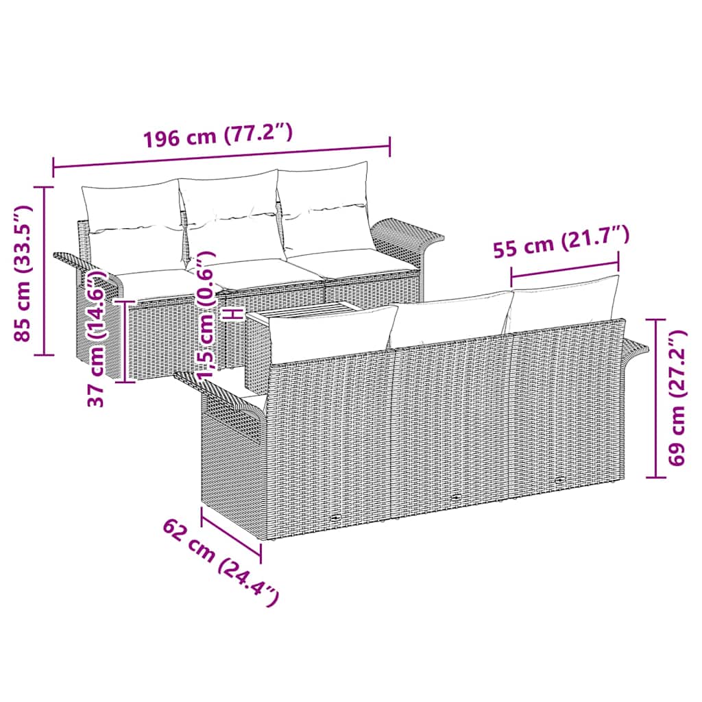 Gartensofa-set 7 stk. 6-Sitzanzahl Schwarz Poly-Rattan