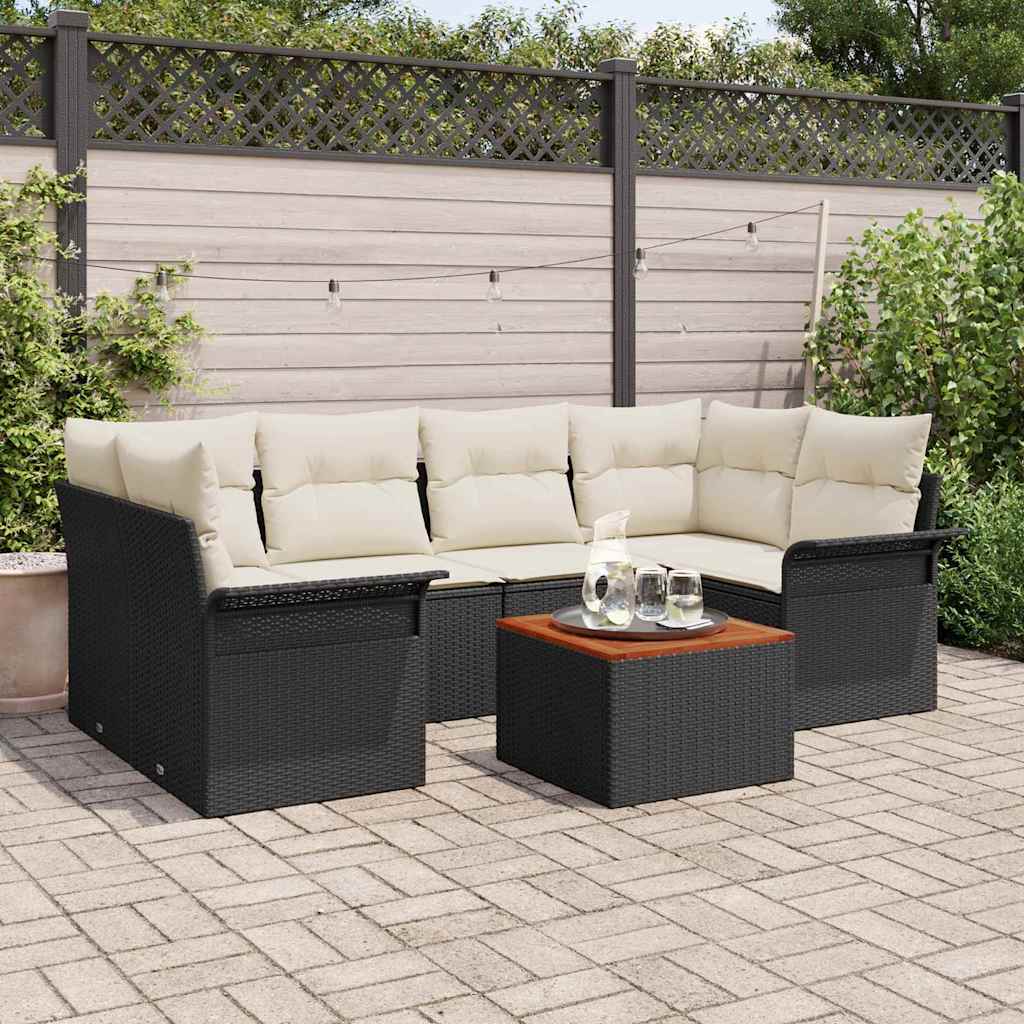 Gartensofa-set 7 stk. 6-Sitzanzahl Schwarz und Creme