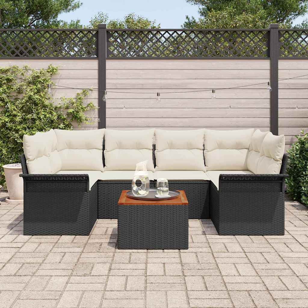 Gartensofa-set 7 stk. 6-Sitzanzahl Schwarz und Creme