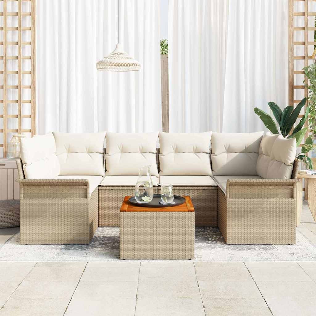 Gartensofa-set 7 stk. 6-Sitzanzahl Beige und Creme Poly-Rattan