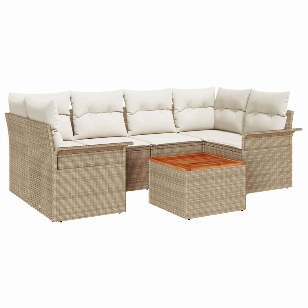 Gartensofa-set 7 stk. 6-Sitzanzahl Beige und Creme Poly-Rattan