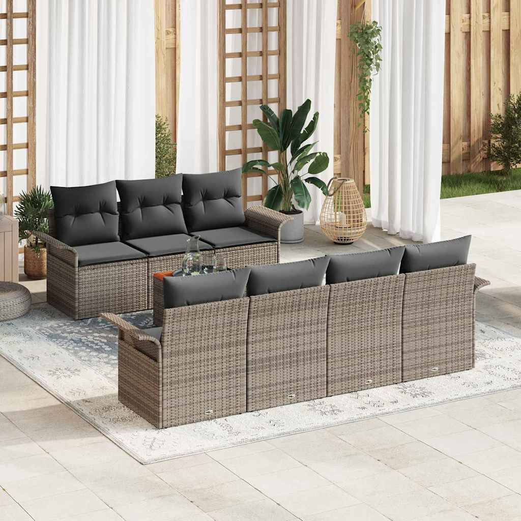 Gartensofa-set 8 stk. 7-Sitzanzahl Grau Poly-Rattan
