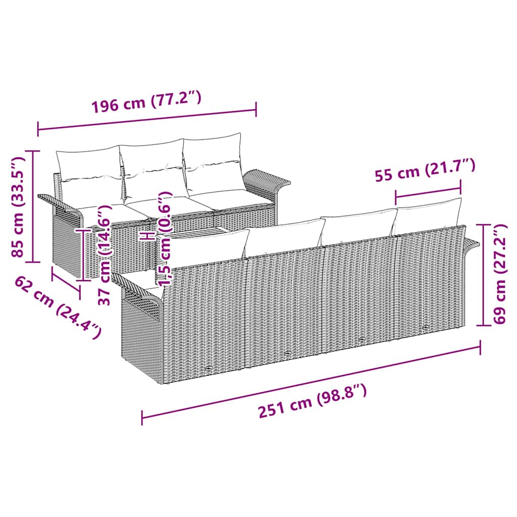 Gartensofa-set 8 stk. 7-Sitzanzahl Grau Poly-Rattan
