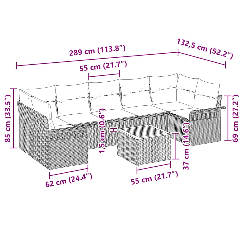 Gartensofa-set mit Speicher 8 pcs Schwarz und Creme Poly-Rattan
