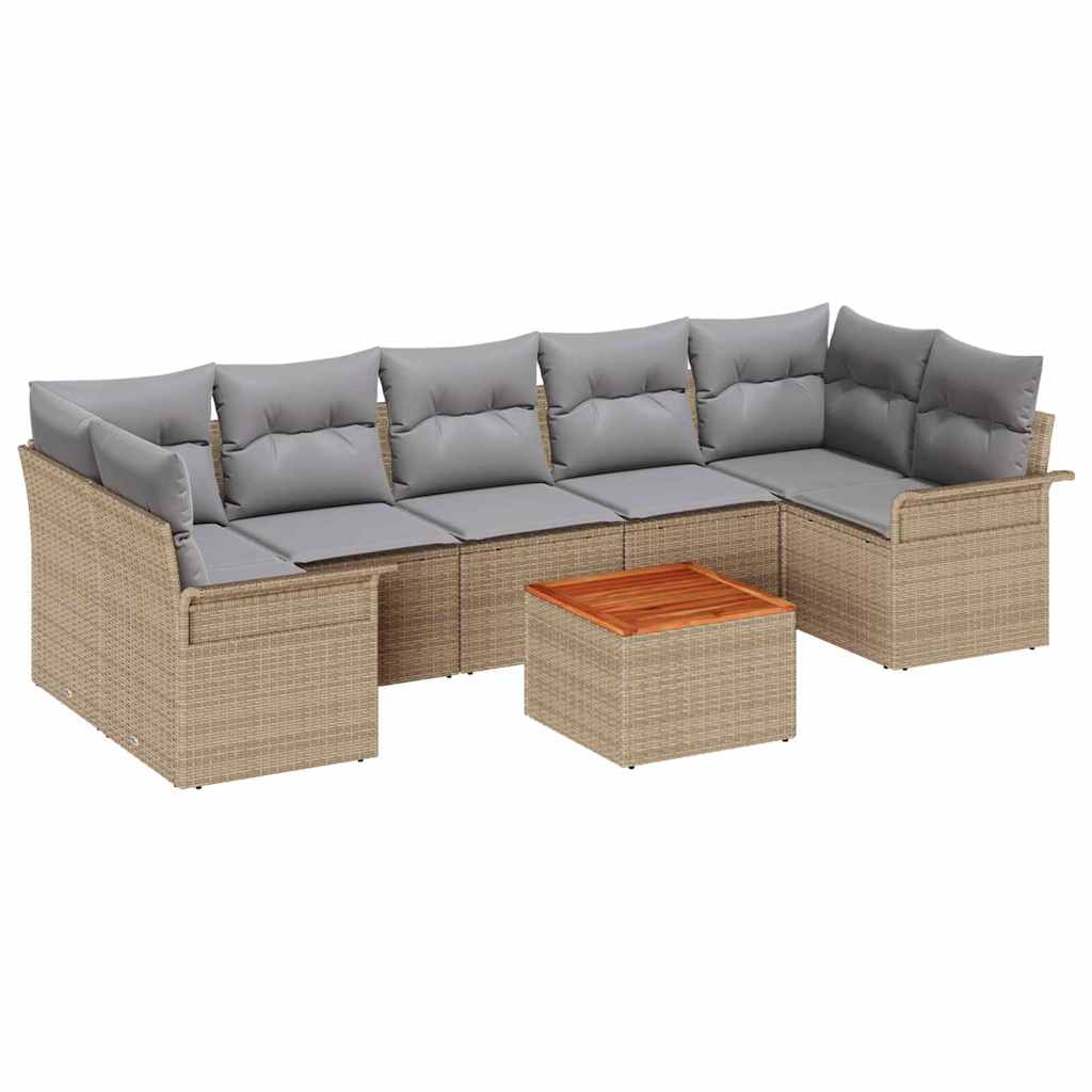 Gartensofa-set 8 pcs Beige und Hellgrau Poly-Rattan