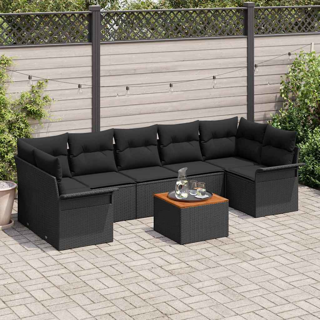 Gartensofa-set mit Speicher 8 pcs Schwarz Poly-Rattan
