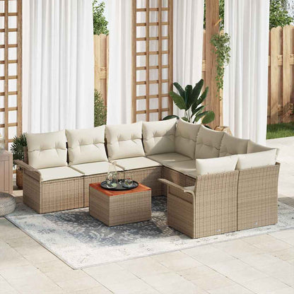 Gartensofa-set 9 stk. 8-Sitzer Beige und Creme Poly-Rattan