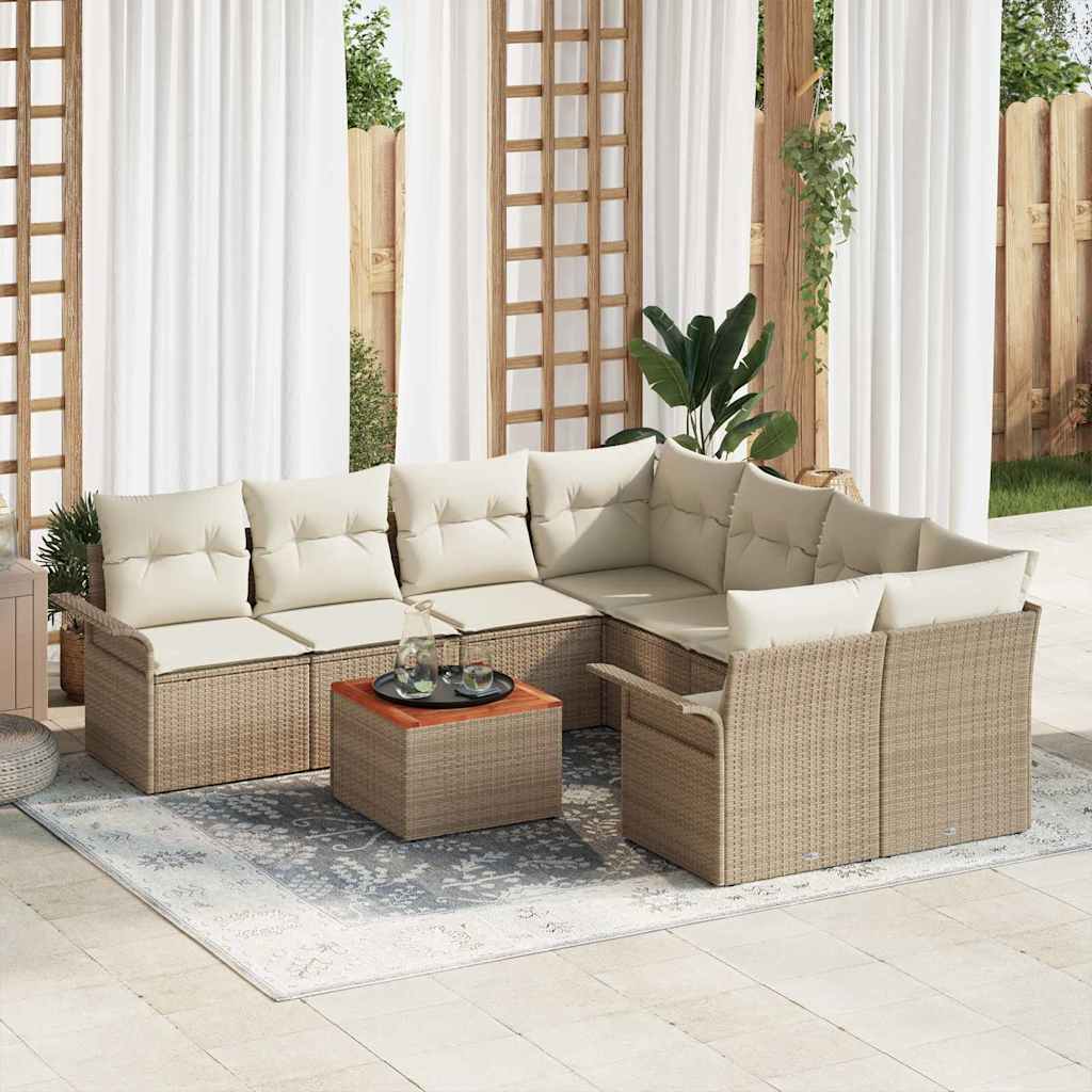 Gartensofa-set 9 stk. 8-Sitzanzahl Beige und Creme Poly-Rattan